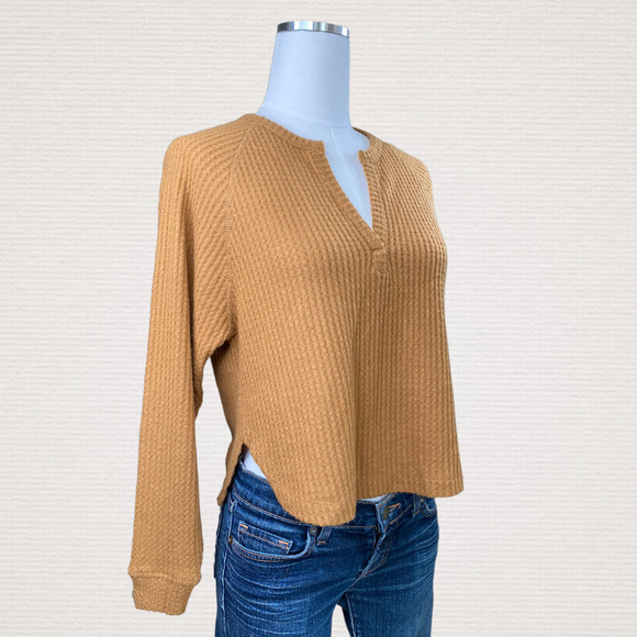 Abound Waffle Knit Long Sleeve Henley in Tan Dale - Picture 4 of 7